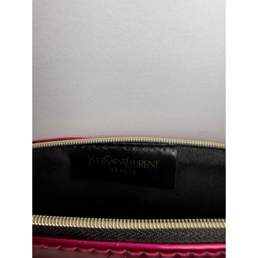 YSL Yves Saint Laurent Beaute Metallic Fuchsia‎ Pink Cosmetic Makeup Bag Pouch